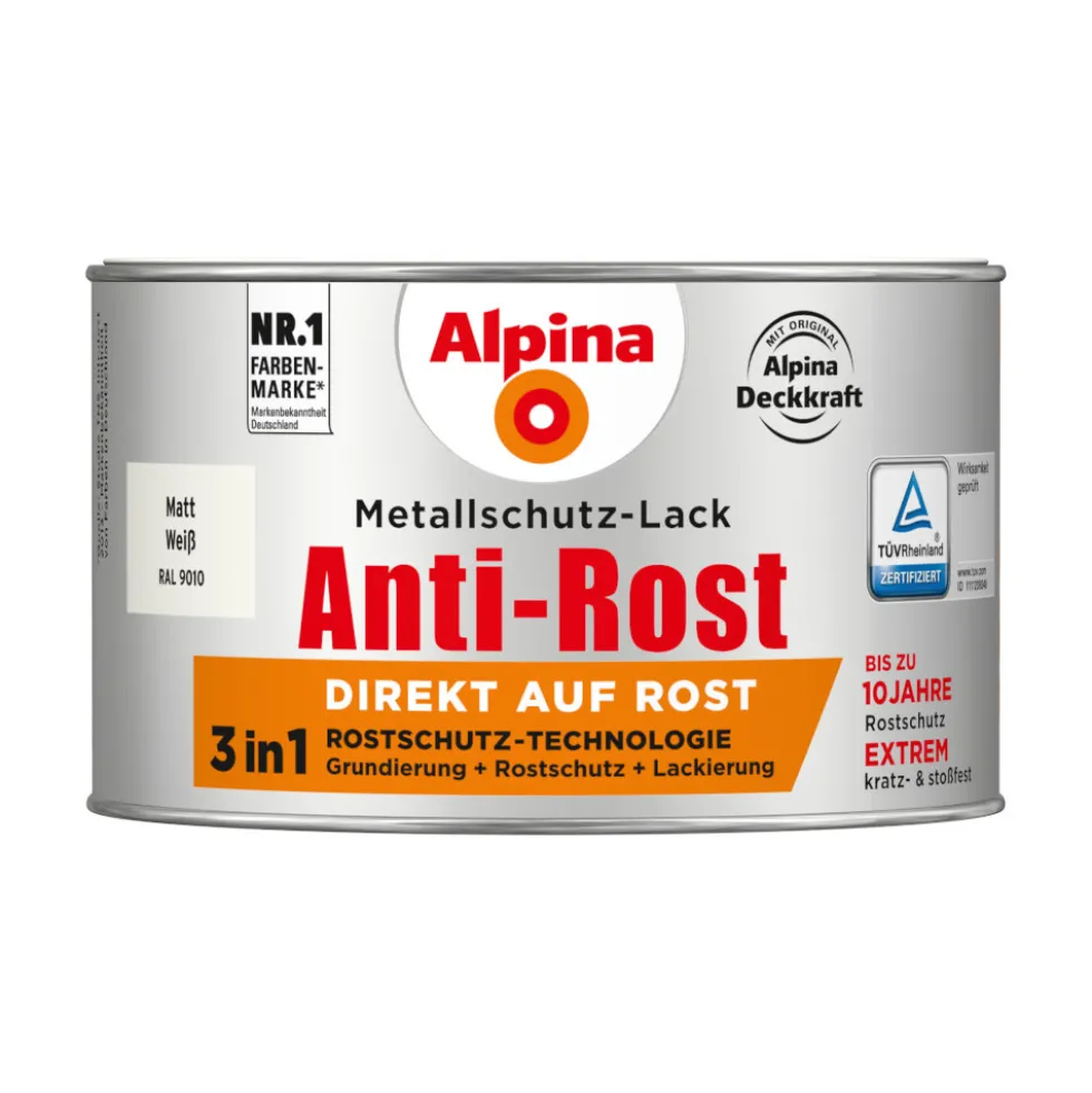 Alpina Metallschutz-Lack Hellgrau matt RAL 7001