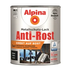 Alpina Metallschutz-Lack Schwarz glanz RAL 9005 750 ml