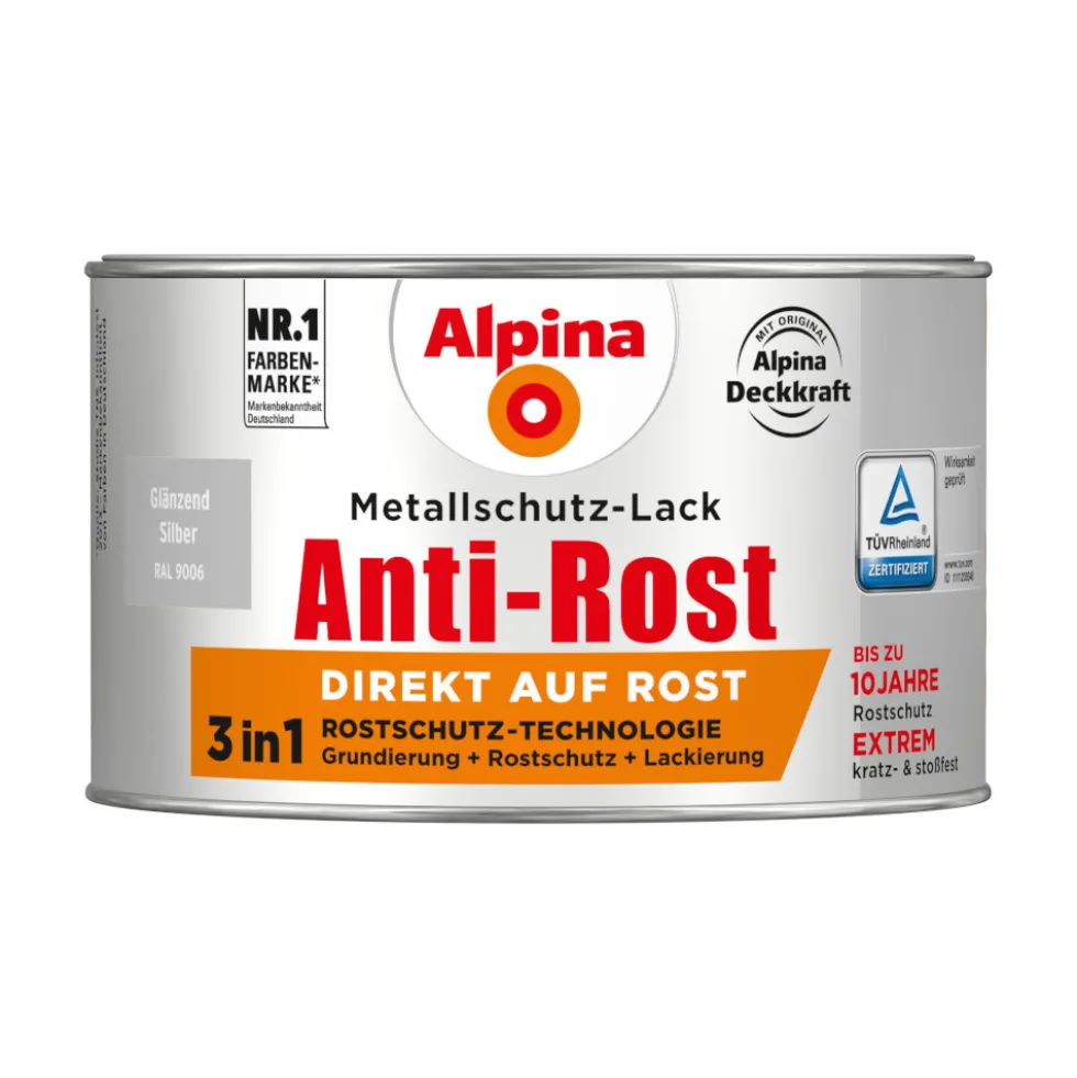 Alpina Metallschutz-Lack Silber glanz RAL 9006