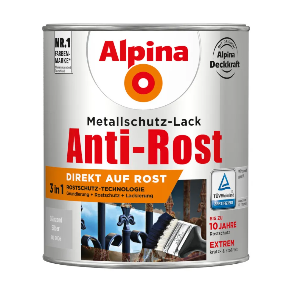 Alpina Metallschutzlack Silber glanz 750 ml RAL 9006