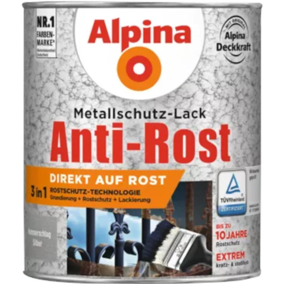 Alpina Metallschutz-Lack Silber 750 ml RAL 9006 Hammerschlag