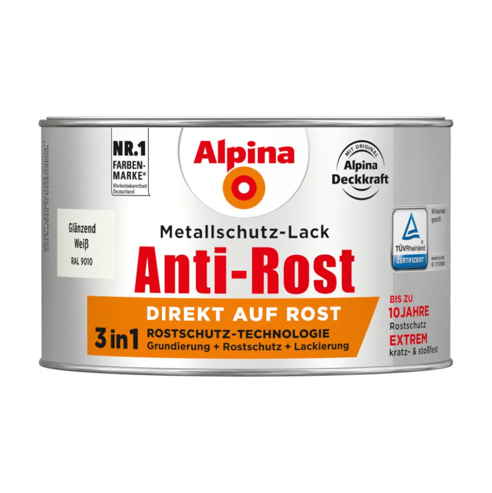Alpina Metallschutz-Lack weiß glanz RAL 9010