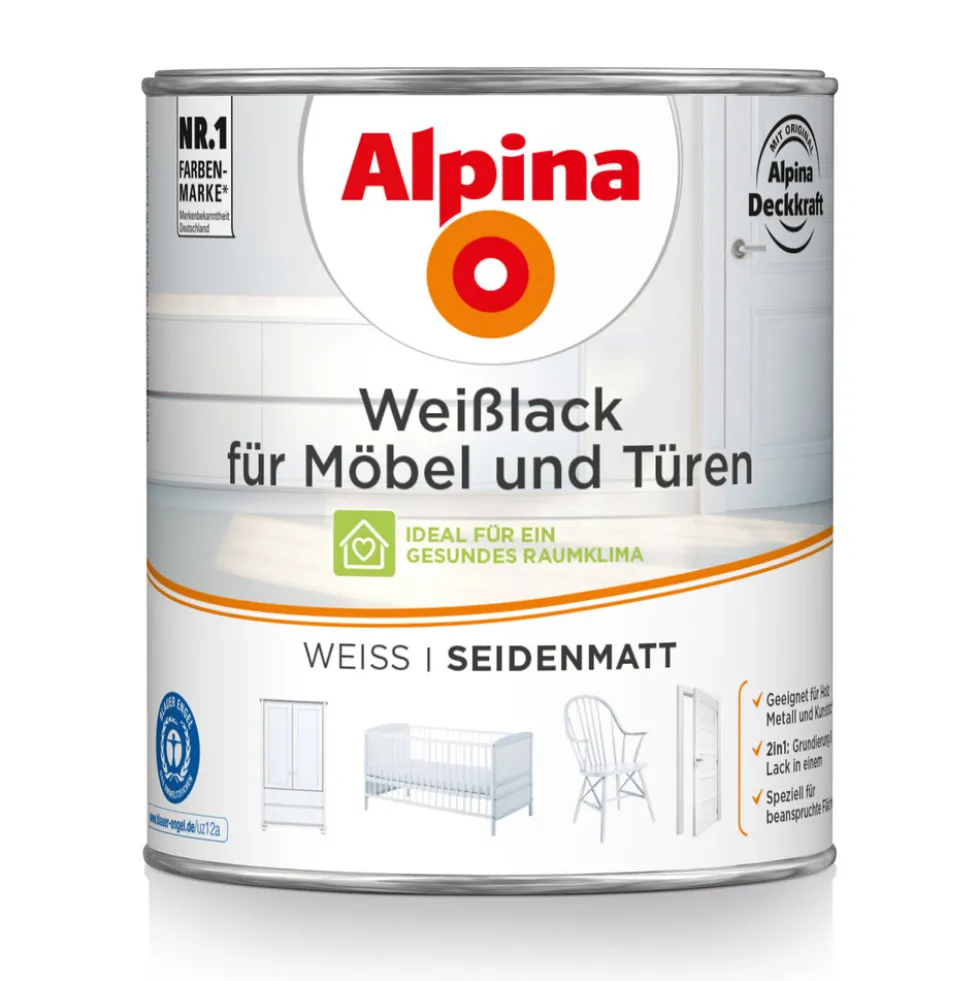 Alpina Weißlack für Möbel und Türen seidenmatt 750 ml