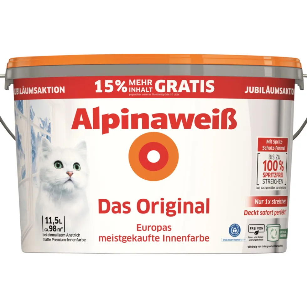 Alpinaweiß Wandfarbe 10 Liter + 1,5 L gratis