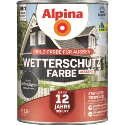 Alpina Wetterschutzfarbe Anthrazitgrau 2,5 Liter deckend