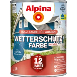 Alpina Wetterschutzfarbe Azurblau 2,5 Liter deckend