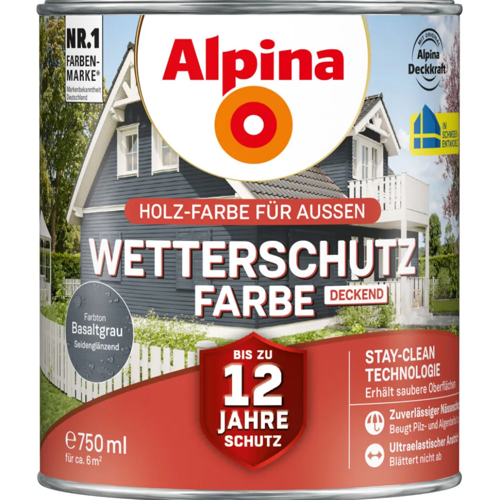 Alpina Wetterschutzfarbe Basaltgrau 750 ml deckend