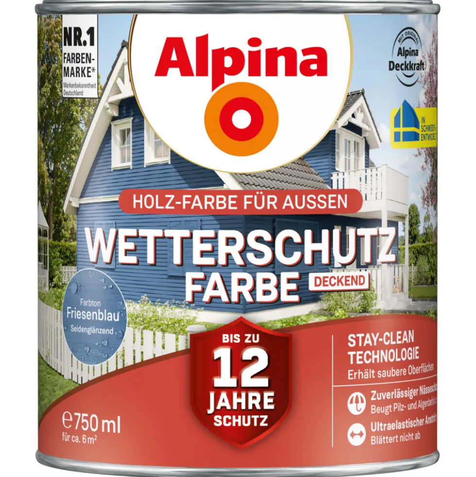 Alpina Wetterschutzfarbe Friesenblau 750 ml deckend