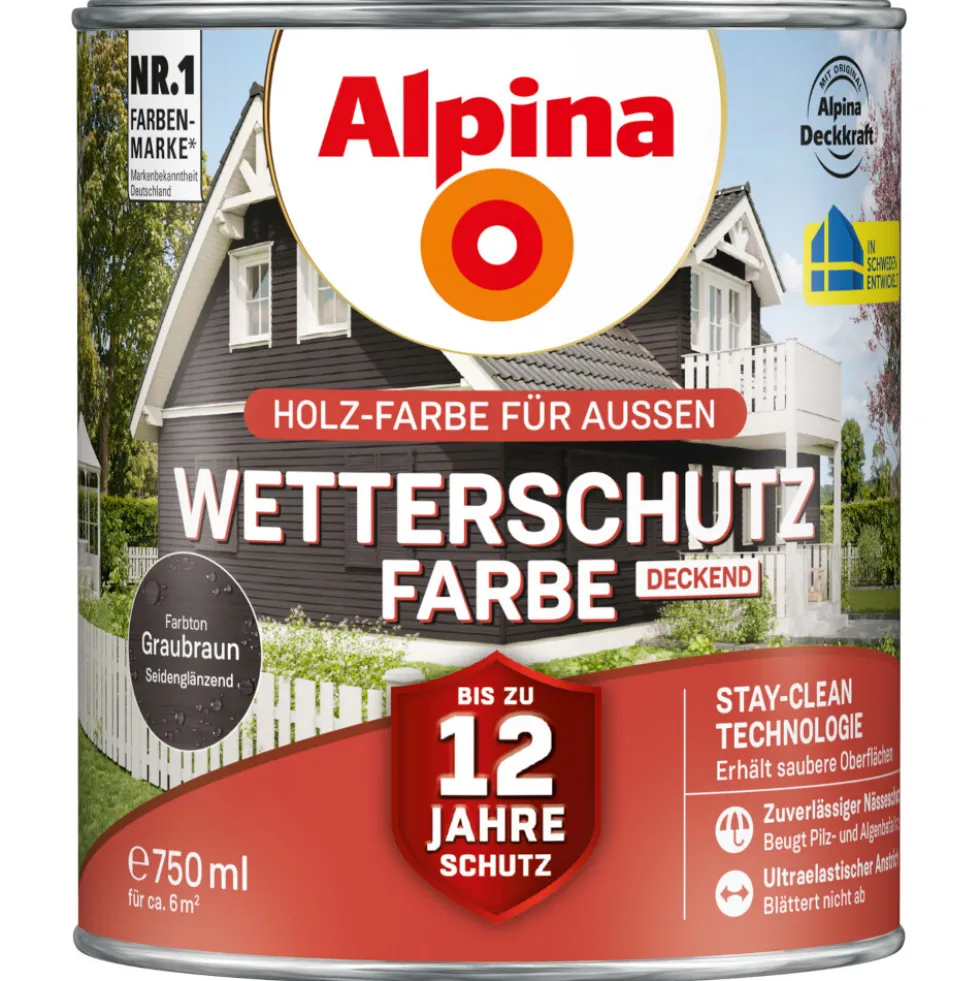 Alpina Wetterschutzfarbe Graubraun 750 ml deckend
