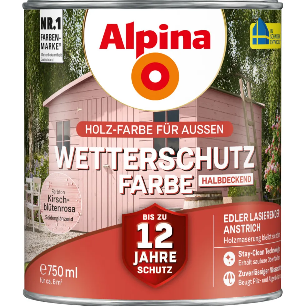 Alpina Wetterschutzfarbe Kirschblütenrosa 2,5 Liter halbdeckend