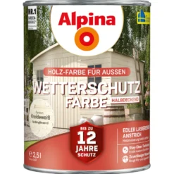 Alpina Wetterschutzfarbe Kreideweiß 2,5 Liter halbdeckend