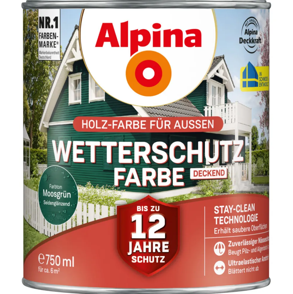 Alpina Wetterschutzfarbe Moosgrün deckend