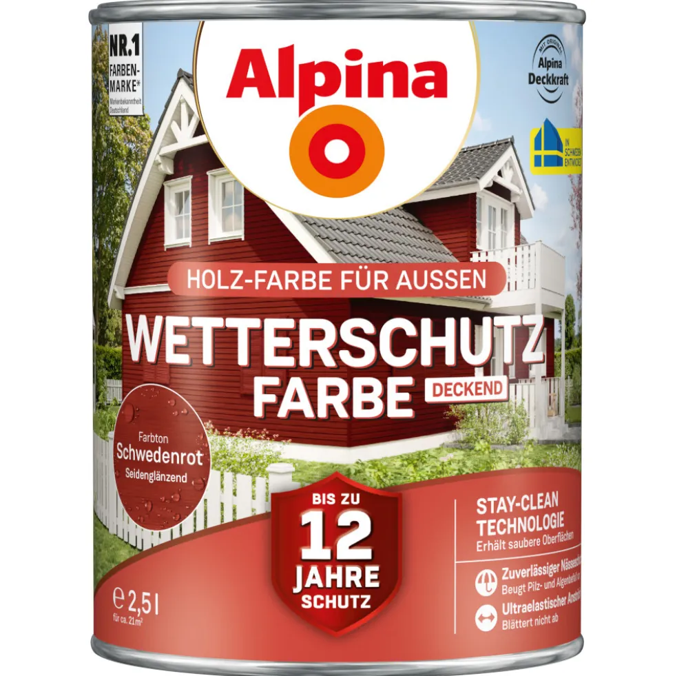 Alpina Wetterschutzfarbe Schwedenrot 2,5 Liter deckend