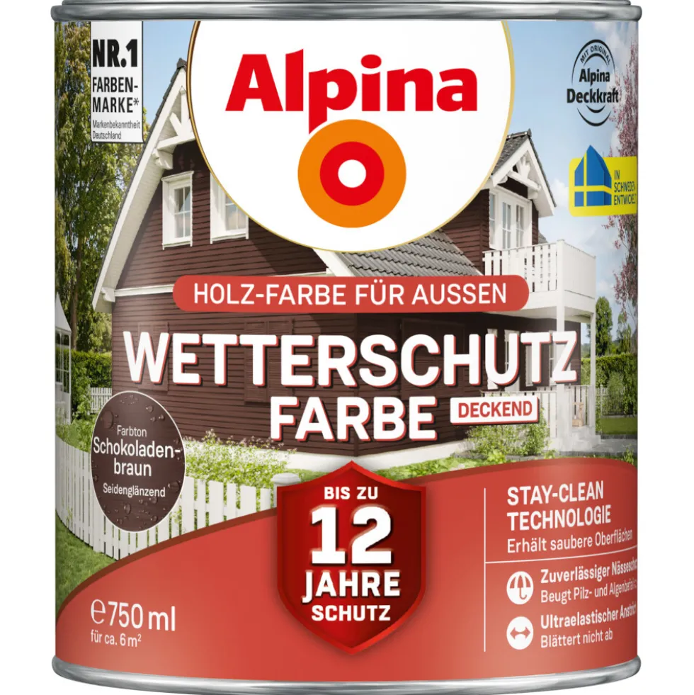 Alpina Wetterschutzfarbe Schokoladenbraun 750 ml deckend