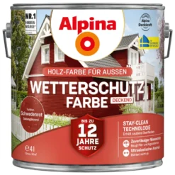 Alpina Wetterschutzfarbe Schwedenrot 4 Liter deckend