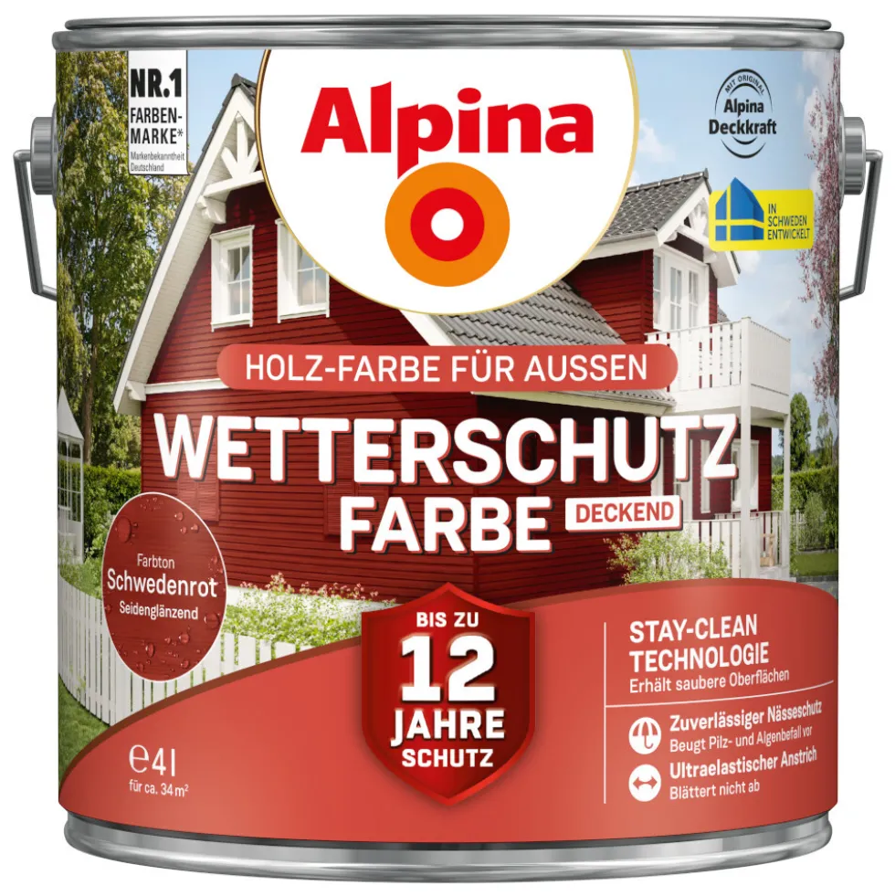 Alpina Wetterschutzfarbe Schwedenrot 4 Liter deckend