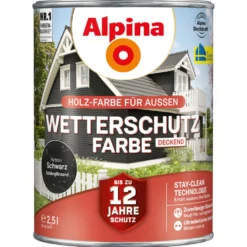 Alpina Wetterschutzfarbe Schwarz 2,5 Liter deckend