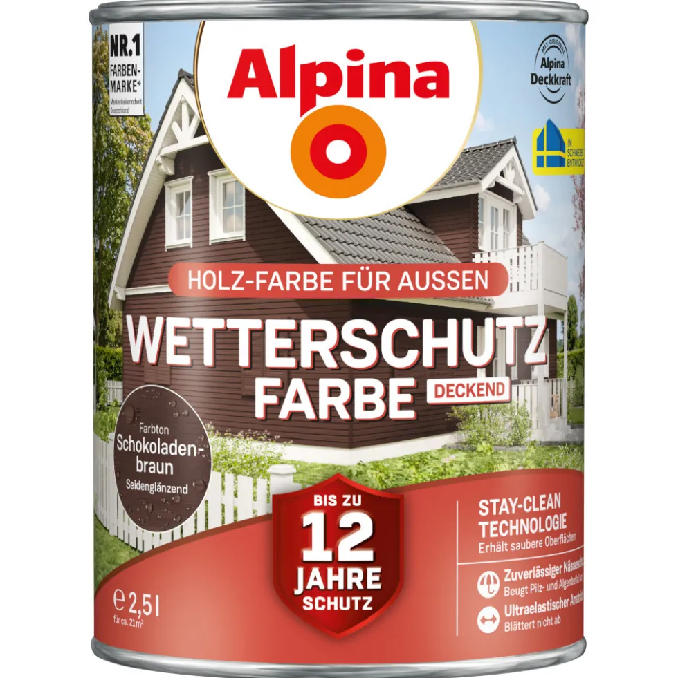 Alpina Wetterschutzfarbe Schokoladenbraun 2,5 Liter deckend