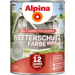 Alpina Wetterschutzfarbe Steingrau deckend 2,5 Liter