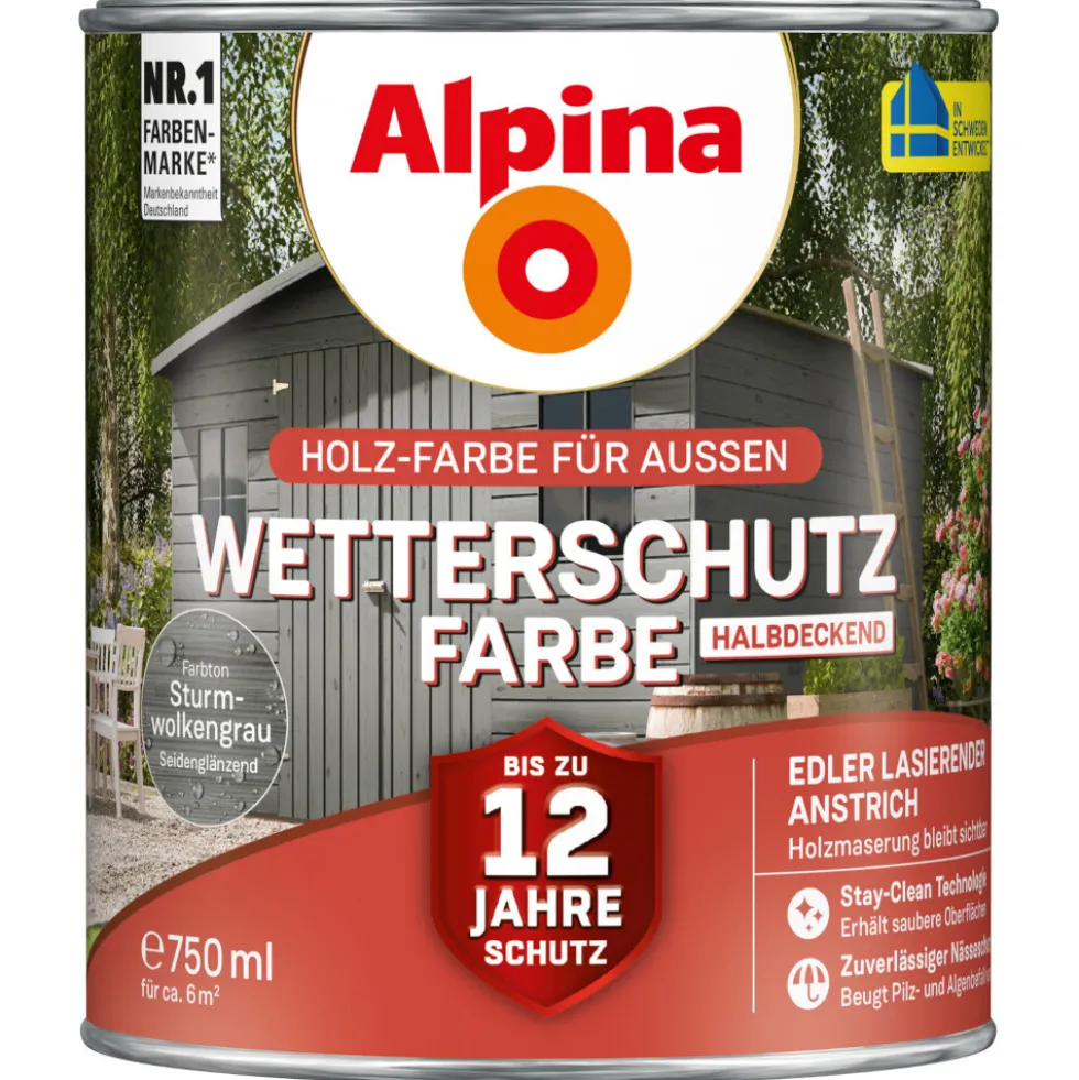 Alpina Wetterschutzfarbe Sturmwolkengrau 750 ml halbdeckend