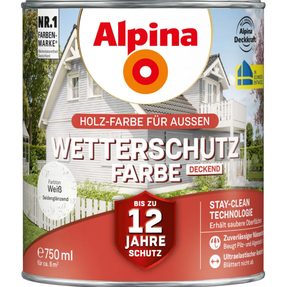 Alpina Wetterschutzfarbe Weiß 750 ml deckend