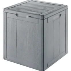 Aufbewahrungsbox 90 Liter aus grauem Kunststoff mit Holzoptik