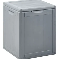 Aufbewahrungsbox 90 Liter aus grauem Kunststoff mit Holzoptik