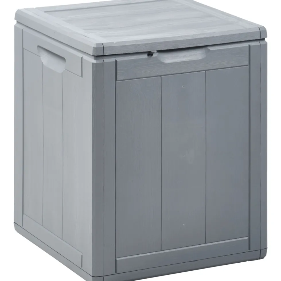 Aufbewahrungsbox 90 Liter aus grauem Kunststoff mit Holzoptik