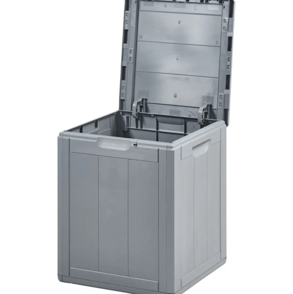 Aufbewahrungsbox 90 Liter aus grauem Kunststoff mit Holzoptik