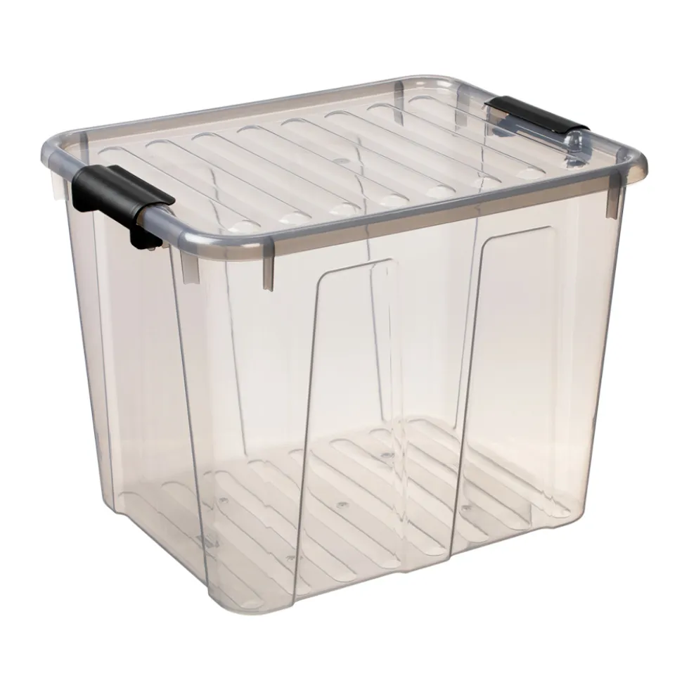 Aufbewahrungsbox 40 Liter mit Deckel, Grau-Transluzent
