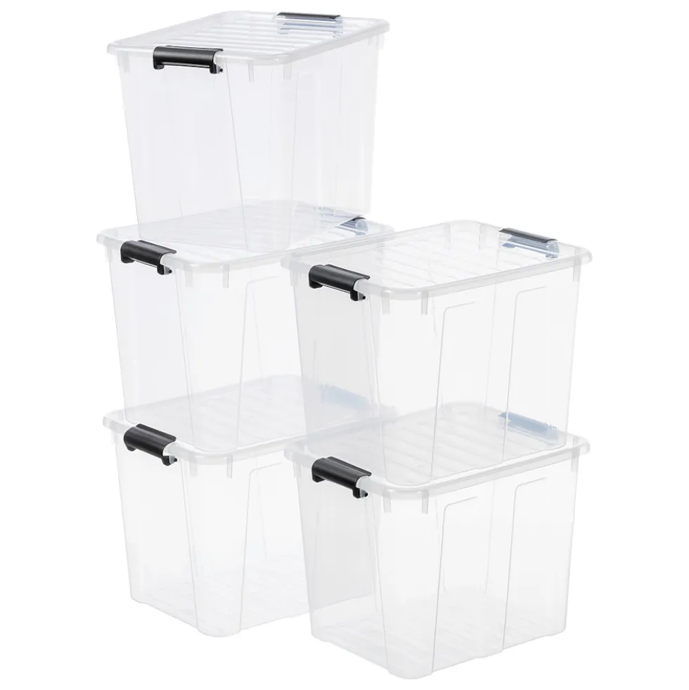 Aufbewahrungsbox 40 Liter mit Deckel, Grau-Transluzent