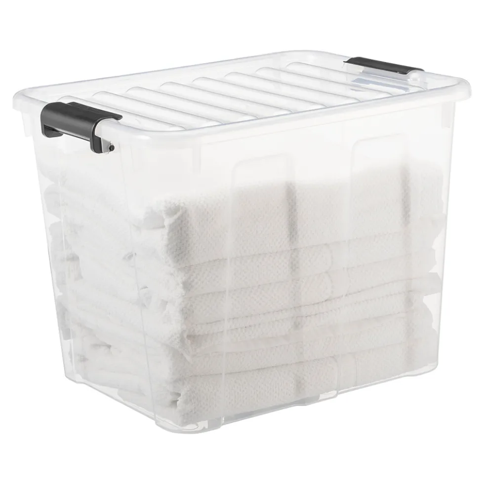 Aufbewahrungsbox 40 Liter mit Deckel, Grau-Transluzent