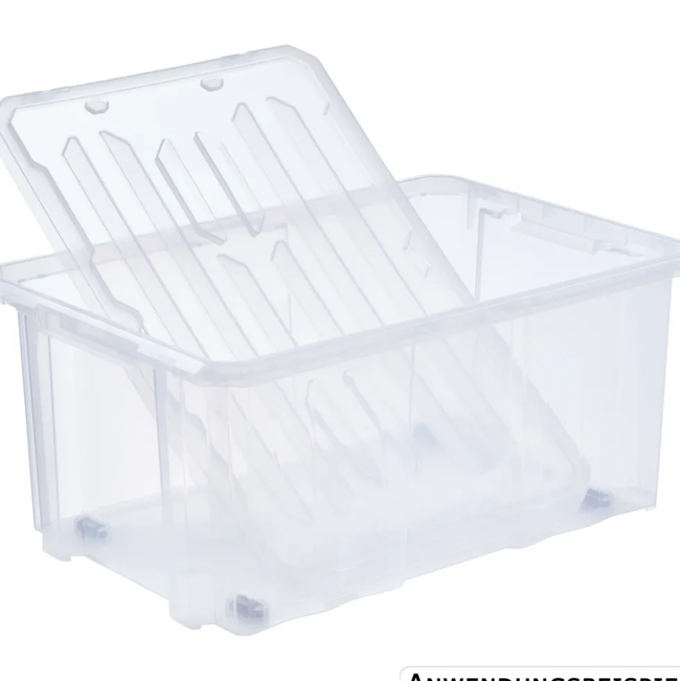 Aufbewahrungsbox mit Rollen 45 Liter, transparent