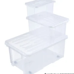 Aufbewahrungsbox mit Rollen 45 Liter, transparent