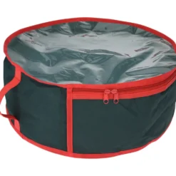 Aufbewahrungstasche 65 x 65 x 16 cm in Grün mit rotem Reißverschluss und Tragegriffen