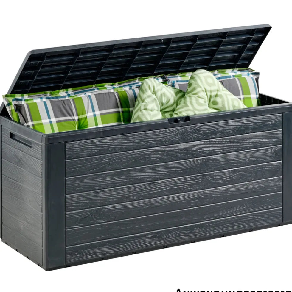 Auflagenbox Woodebox 280 Liter aus Kunststoff, anthrazit mit Holzoptik