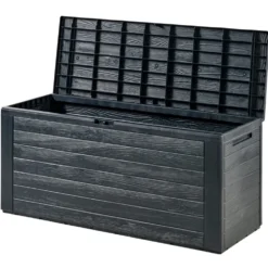 Auflagenbox Woodebox 280 Liter aus Kunststoff, anthrazit mit Holzoptik