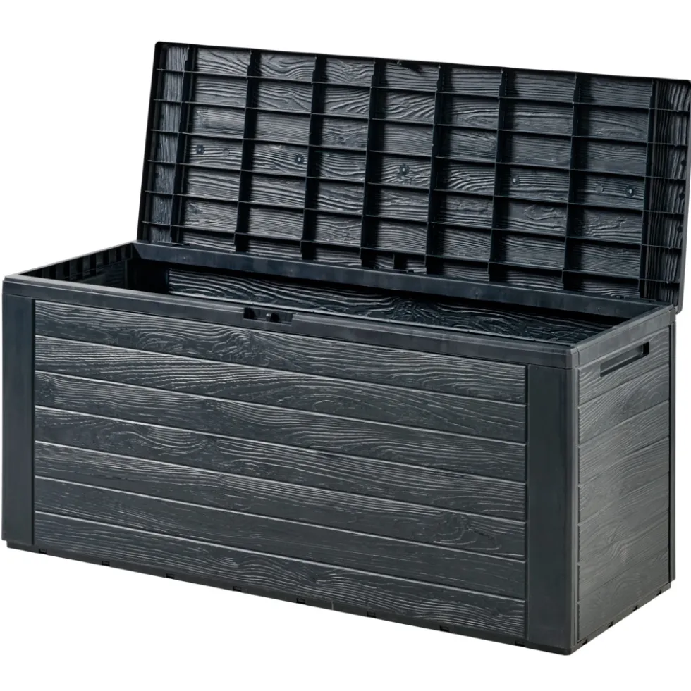 Auflagenbox Woodebox 280 Liter aus Kunststoff, anthrazit mit Holzoptik