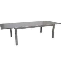 Ausziehtisch rechteckig mit Aluminiumgestell und Glasplatte