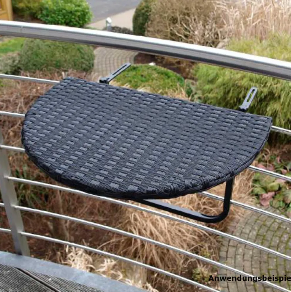 Balkonhängetisch 60 x 40 cm, Polyrattan schwarz