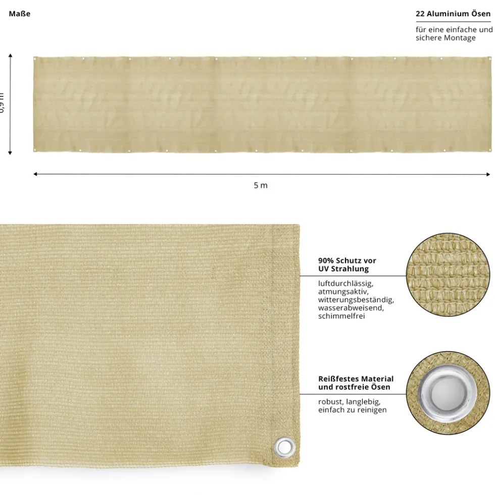 Balkonsichtschutz 90 x 500 cm sand