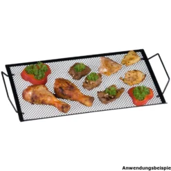 BBQ-Grilltablett feinmaschig aus schwarzem Eisen mit Tragegriffen