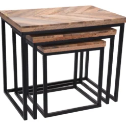 Beistelltisch-Set 3-teilig rechteckig mit Mangoholz-Tischplatte und Rahmen B-Ware