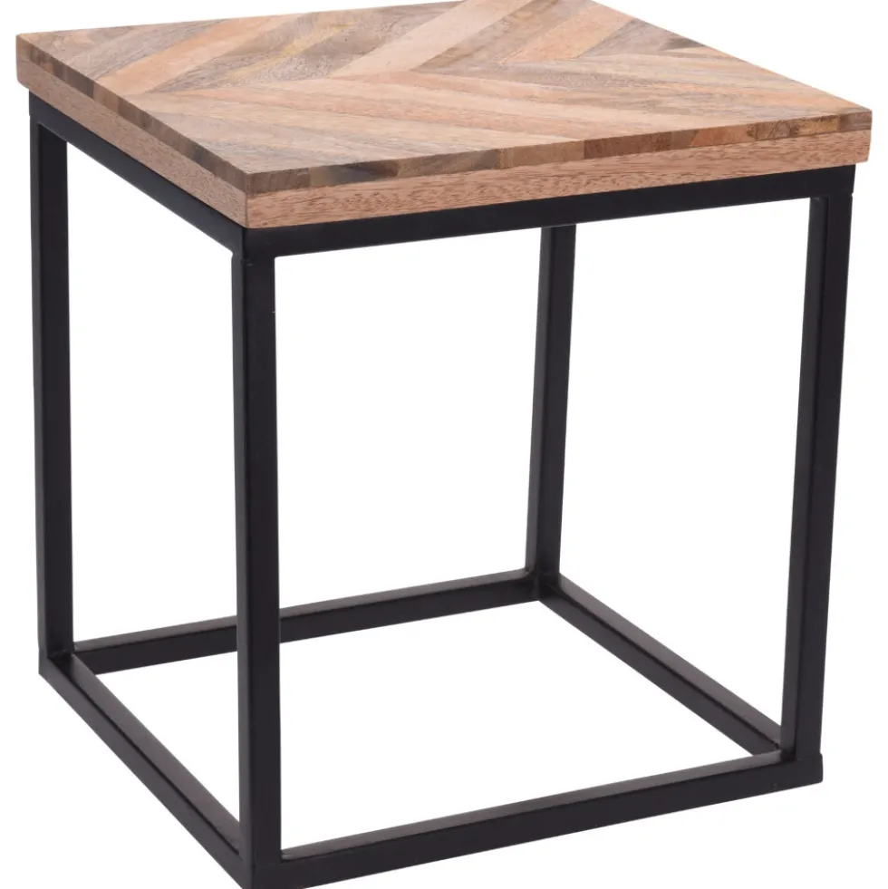 Beistelltisch-Set 3-teilig rechteckig mit Mangoholz-Tischplatte und Rahmen B-Ware