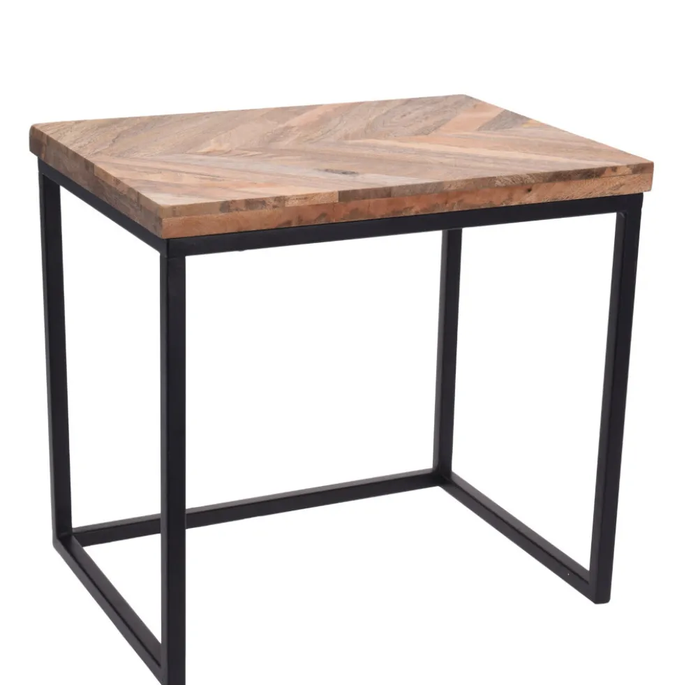 Beistelltisch-Set 3-teilig rechteckig mit Mangoholz-Tischplatte und Rahmen B-Ware