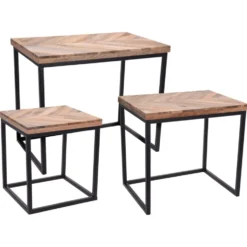 Beistelltisch-Set 3-teilig rechteckig mit Mangoholz-Tischplatte und Rahmen B-Ware