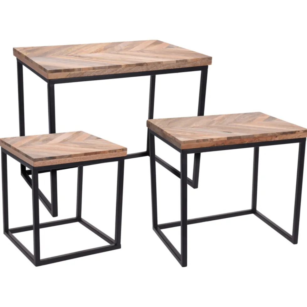 Beistelltisch-Set 3-teilig rechteckig mit Mangoholz-Tischplatte und Rahmen B-Ware
