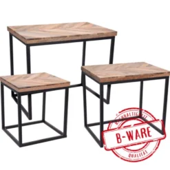 Beistelltisch-Set 3-teilig rechteckig mit Mangoholz-Tischplatte und Rahmen B-Ware