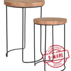 Beistelltisch-Set 2-teilig rund aus Teakholz mit Metallrahmen B-Ware