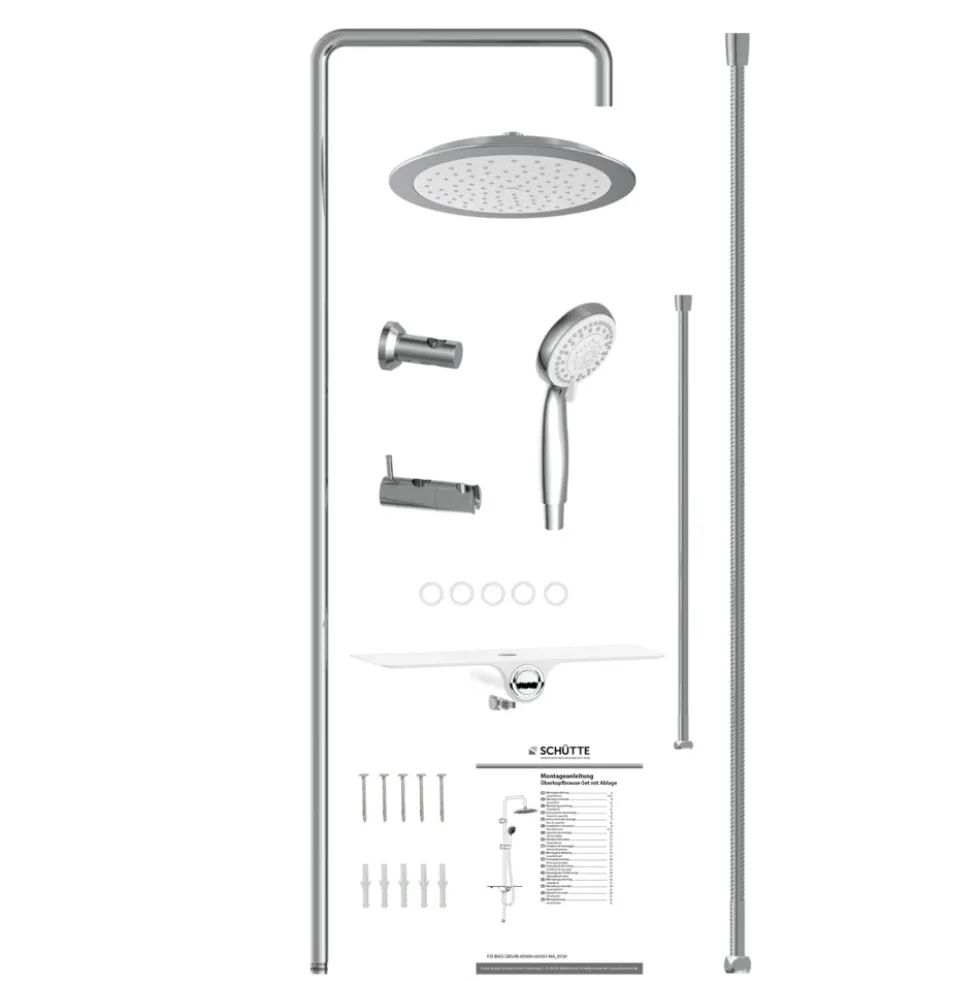 Überkopf-Brauseset AQUASTAR mit Duschablage chrom-weiß
